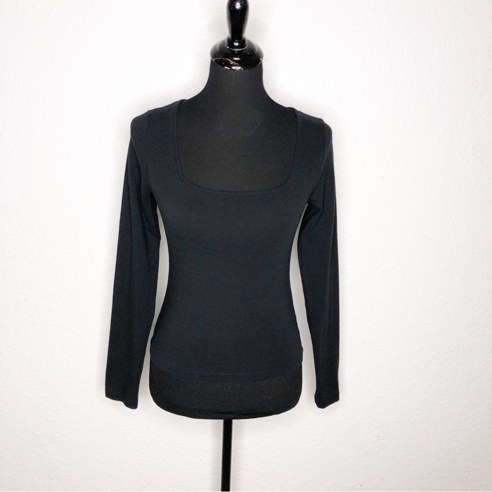 Perfectwhitetee Maeve black square neck cropped long sleeve knit top size‎ Small